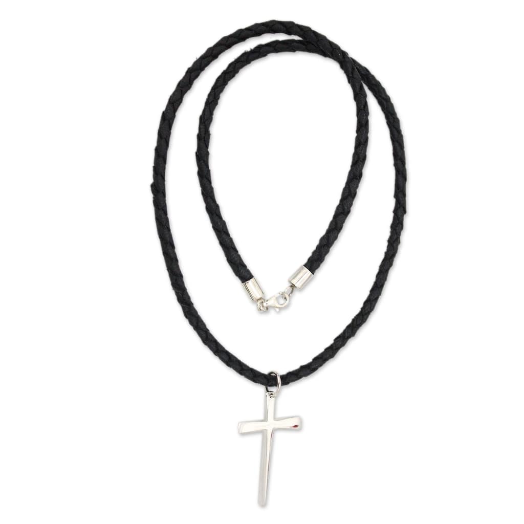 NOVICA Handmade Holy Sacrifice Sterling Silver Cross Pendant Necklace (Indonesia) - 7'6" x 9'6"