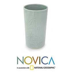 Celadon Ceramic 'Lotus Dance' Vase (Thailand) Novica Vases