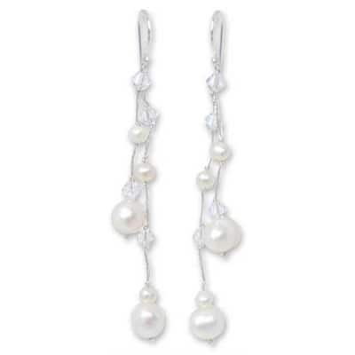 Handmade Sterling Silver 'White Iridescence' Pearl Earrings (4-8mm) (Thailand)