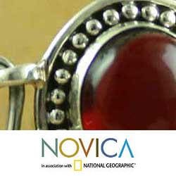 Sterling Silver 'Crimson Garland' Garnet Link Bracelet (India) Novica Bracelets