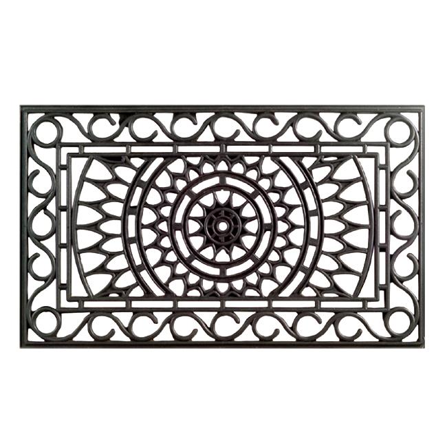 Black Rubber Scroll Sunrise Cutout Pattern Outdoor Doormat