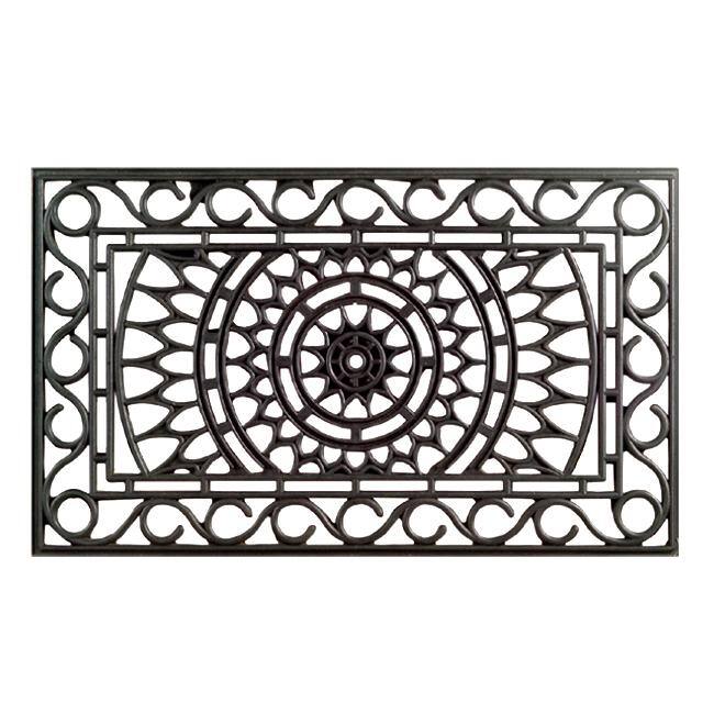 Black Rubber Scroll Sunrise Cutout Pattern Outdoor Doormat