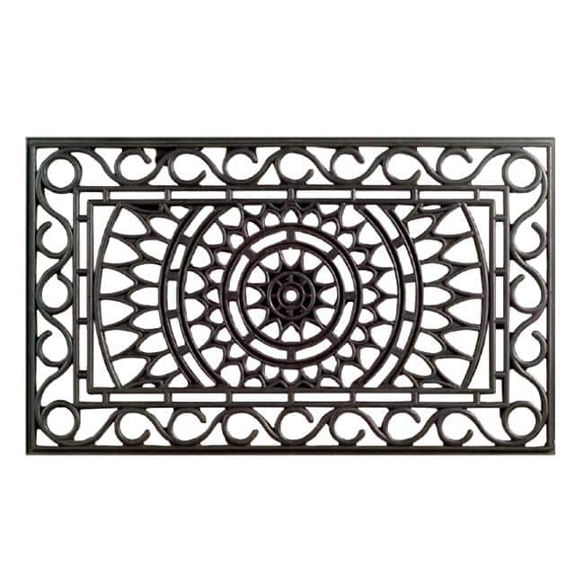 Black Rubber Scroll Sunrise Cutout Pattern Outdoor Doormat
