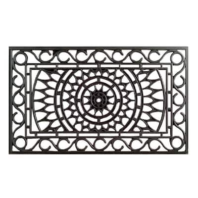 Black Rubber Scroll Sunrise Cutout Pattern Outdoor Doormat