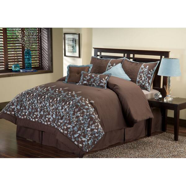 VCNY Embroidered Leaves 8piece Chocolate Brown Comforter Set Bed Bath & Beyond 5531232