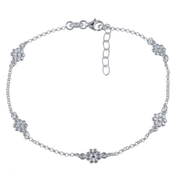 Sterling Essentials Sterling Silver 10-inch Flower Anklet