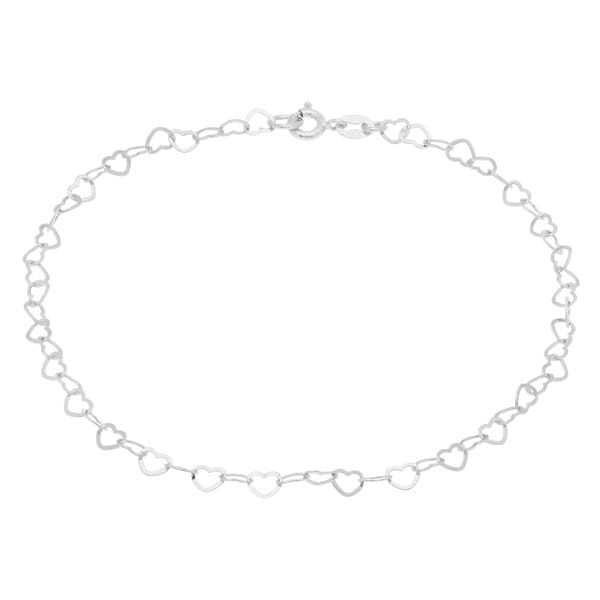 Sterling Essentials Sterling Silver 10-Inch Flat Heart Links Anklet