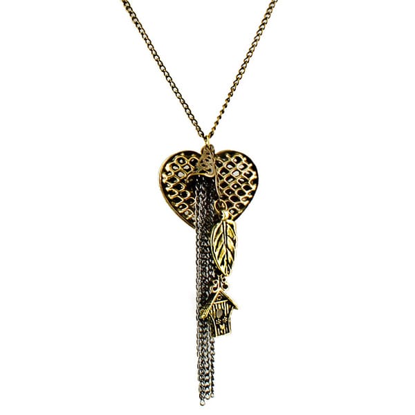 High-polish Goldtone Heart and Leaf Charm Pendant 30-inch Necklace. Opens flyout.