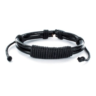 Black Leather Multi-cord Bracelet - Overstock Shopping - Big Discounts ...