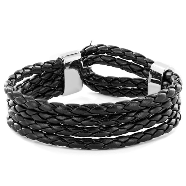 Black Braided Leather Multi-cord Bracelet. Opens flyout.