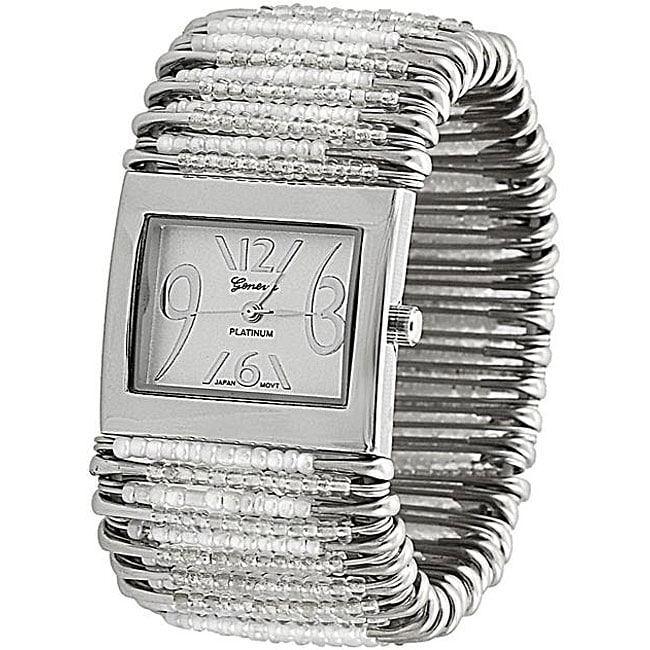 Geneva Women's 'Platinum' Safety Pin Stretch Watch with Clear/White ...