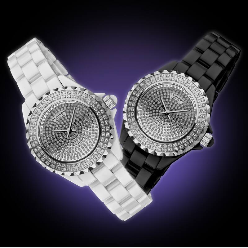 Akribos XXIV Women's Dazzling Black Ceramic Swiss Quartz Watch