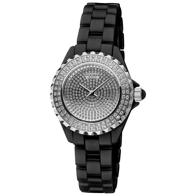 Akribos XXIV Women's Dazzling Black Ceramic Swiss Quartz Watch