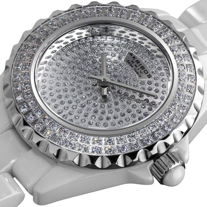 Akribos XXIV Women's Dazzling Ceramic Swiss Quartz White Watch