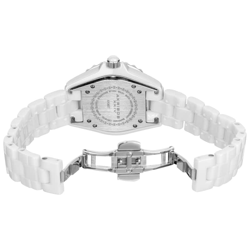 Akribos XXIV Women's Dazzling Ceramic Swiss Quartz White Watch