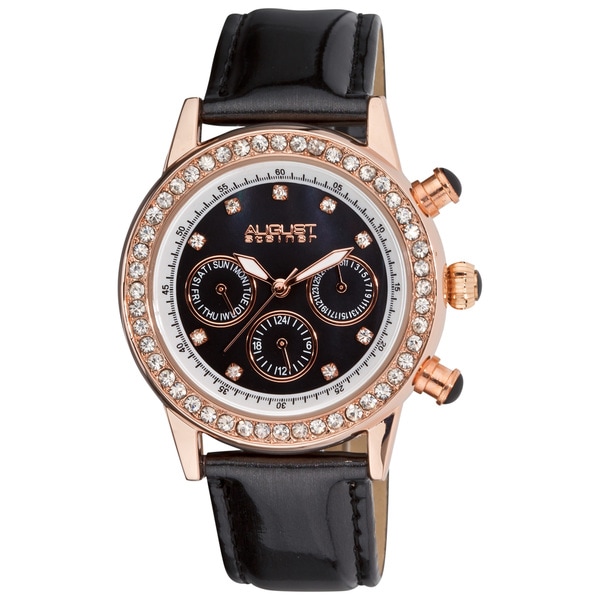 August Steiner Womens Multifunction Dazzling Strap Watch with Rose