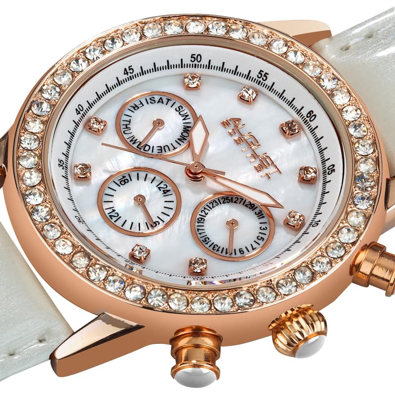Ivory August Steiner Women's Multifunction Dazzling White Strap Watch