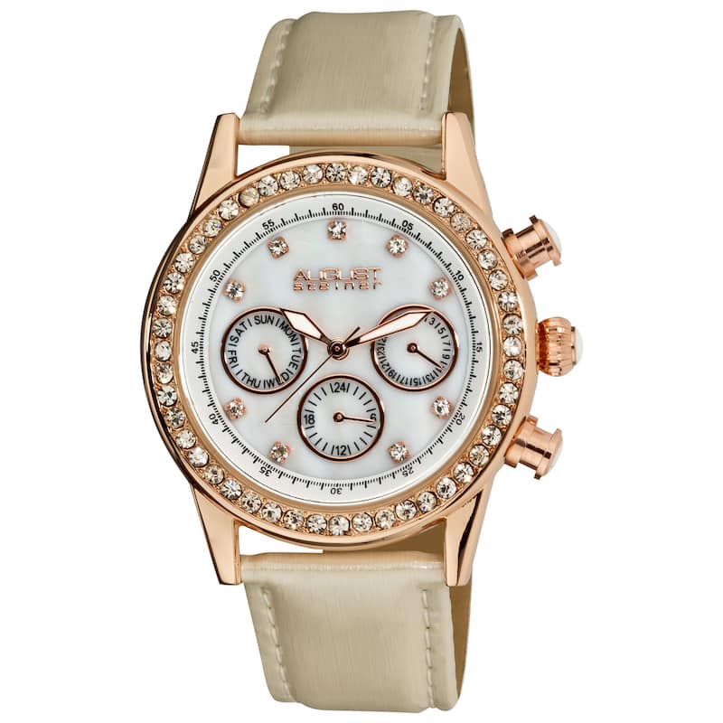 Ivory August Steiner Women's Multifunction Dazzling White Strap Watch