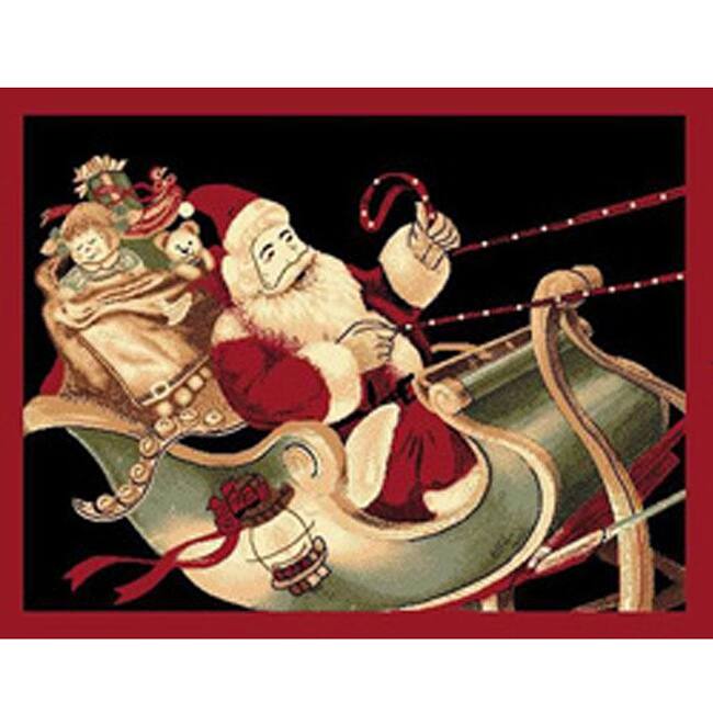 Santa on his Sleigh Christmas Novelty Rug - 3' x 5'