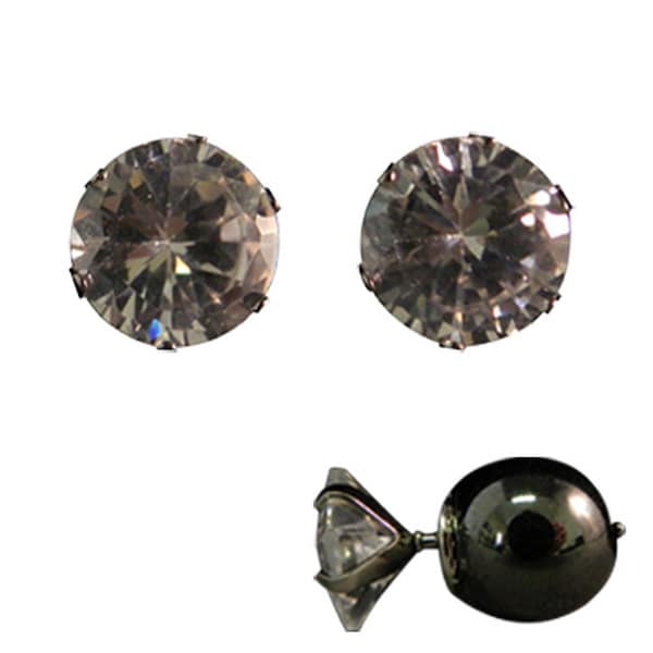 Magnetic Round Cubic Zirconia Stud Earrings