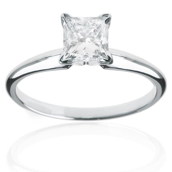 Montebello 14k White Gold 1/2ct TDW Princess-cut Diamond Solitaire Engagement Ring