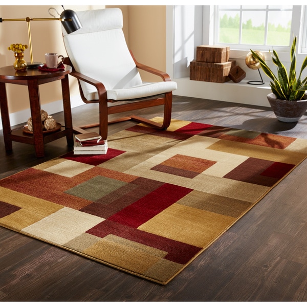 Patchwork Block Brown and Deep Red Area Rug (8'2 x 10') - Free Shipping ...