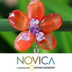 Stainless Steel 'Sweet Eternal' Carnelian Amethyst Floral Earrings (Thailand) Novica Earrings