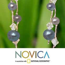 Sterling Silver 'Grey Iridescence' Freshwater Pearl Earrings (4 8 mm) (Thailand) Novica Earrings