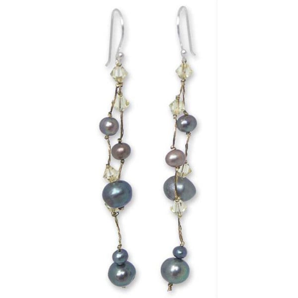 Handmade Sterling Silver Grey Iridescence Freshwater Pearl Handmade Sterling Silver X27 Grey Iridescence Freshwater Pearl Earrings