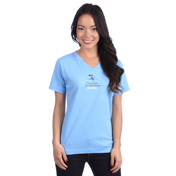 Coed Sportswear Womens Wine a Little Light Blue V neck Tee