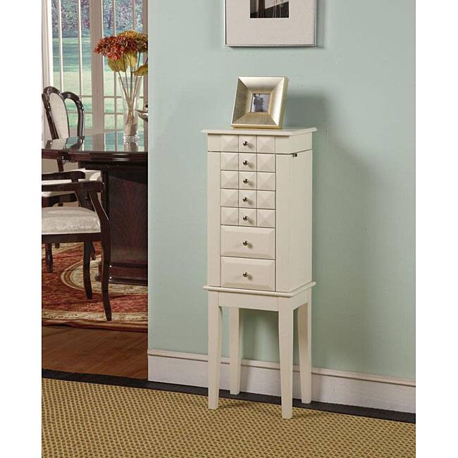 Diamante White 6-Drawer Jewelry Armoire