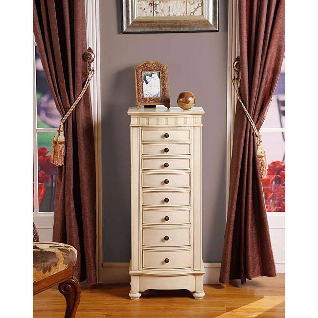 Muscatto Antique Beige 8-Drawer Charging Jewelry Armoire