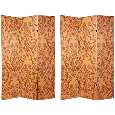 Handmade 6' Canvas Wood and Damask Room Divider