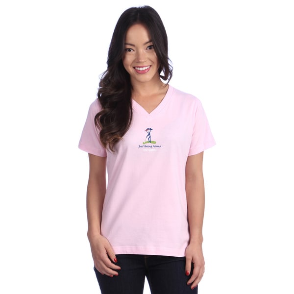Women's 'Just Putting Around' Light Pink V-neck Tee