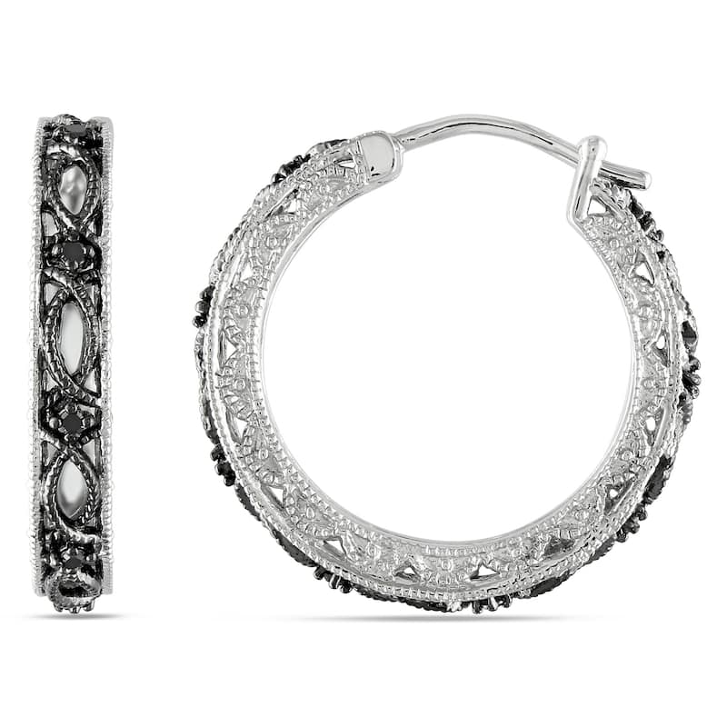 Miadora Sterling Silver 1/10ct TDW Black Diamond Earrings