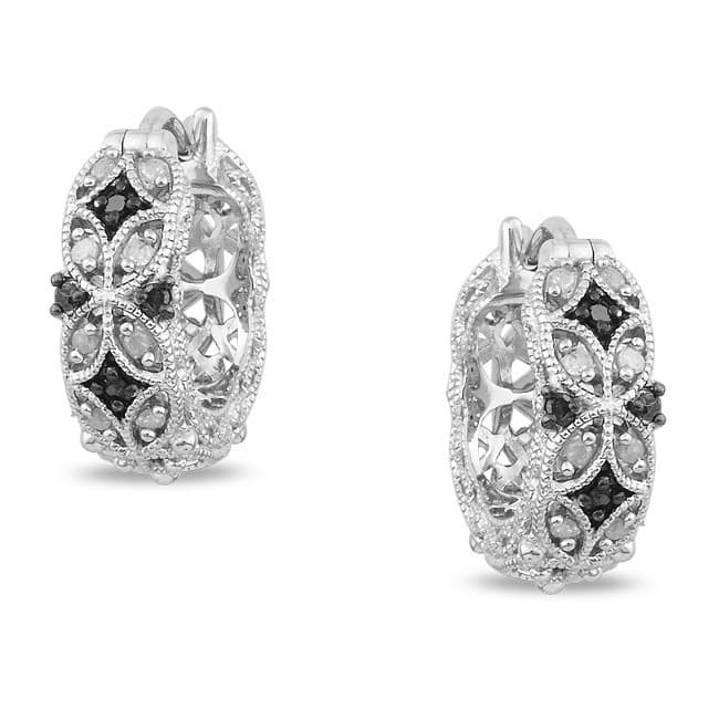Miadora Sterling Silver 1/6ct TDW Black and White Diamond Earrings