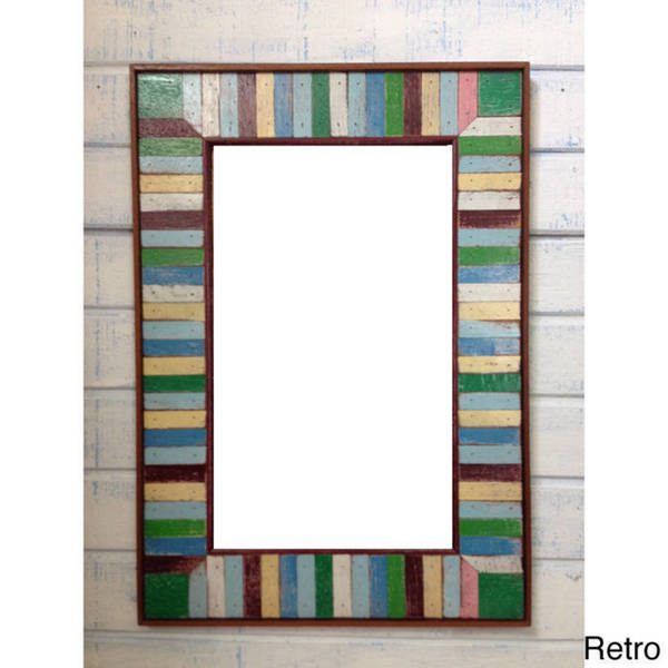 Boat Wood Dark Accent Multicolor Frame Mirror , Handmade in Thailand