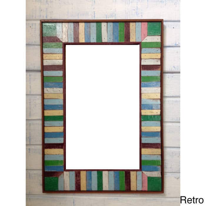Boat Wood Dark Accent Multicolor Frame Mirror , Handmade in Thailand