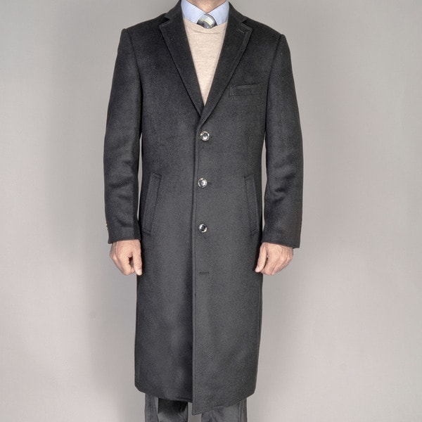 Men's Black Wool Overcoat - 13326560 - Overstock Shopping - Big ...