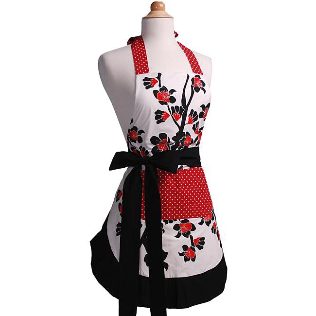 Hyzrz Flirty Dot Canvas Apron For Women - Kitchen Cooking Apron With Pocket, Black - Funny Lady Design