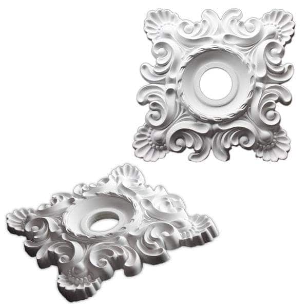 Single Square Parisian Scroll White 18-inch Ceiling Medallion