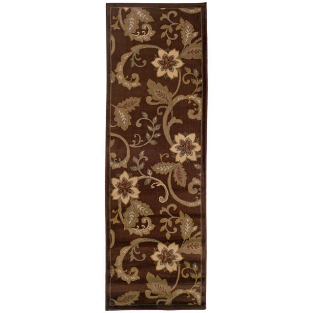 Indoor Casual Brown Floral Rug (26 X 79)