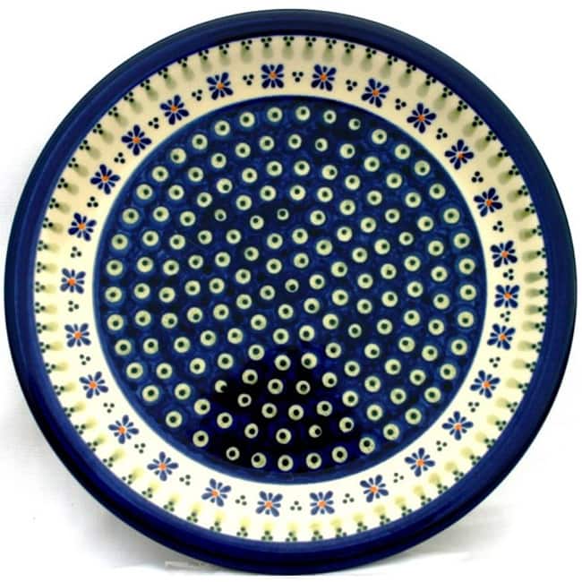 Handmade Ceramic Stoneware Blue and Green 10.75-inch Dinner Plate (Poland)