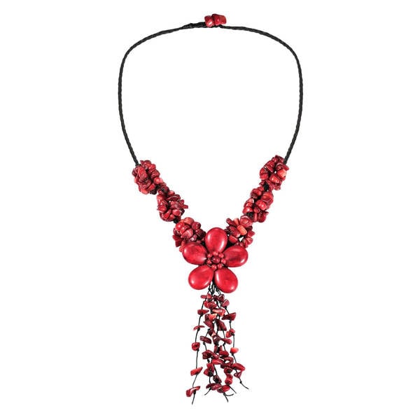 Shop Handmade Synthetic Coral Flower Tassel Drop Red Necklace (Thailand ...