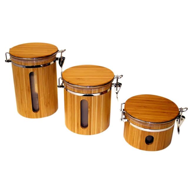 Le Chef Airtight Bamboo Storage Canisters (Set of 3) - BROWN