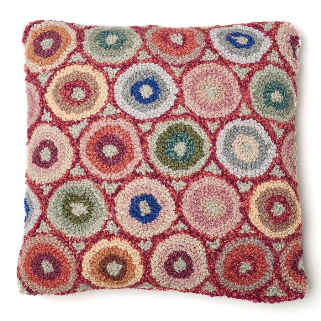 Red Coin Hooked Wool Pillow