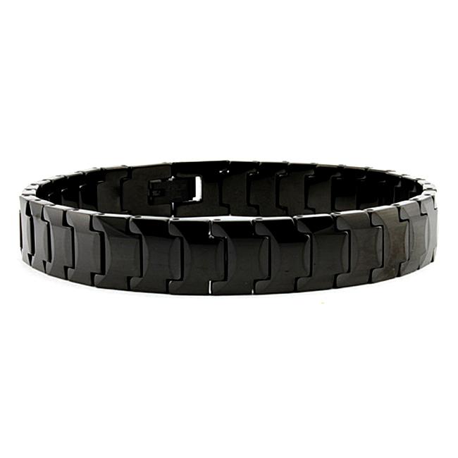 Men's Tungsten Carbide Black-plated Edged Snake-link Bracelet (12 mm)
