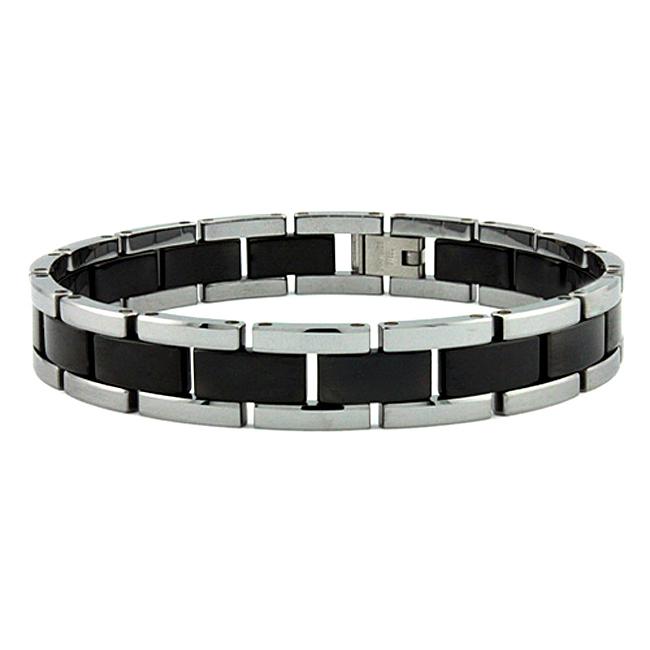 Men's Tungsten Carbide Black and Silver Two-tone Bracelet (10 mm ...