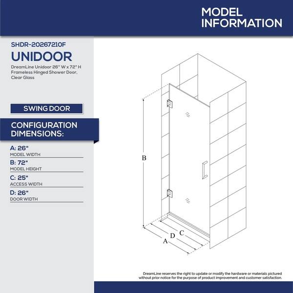 Shop Dreamline Unidoor 26 In W X 72 In H Frameless Hinged Shower