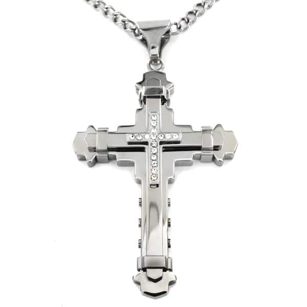 MoAndy Stainless Steel Jewelry Necklace Chain Cross Cubic Zirconia Inlaid DN224 